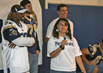 Rams players, cheerleaders encourage students to tackle self-respect