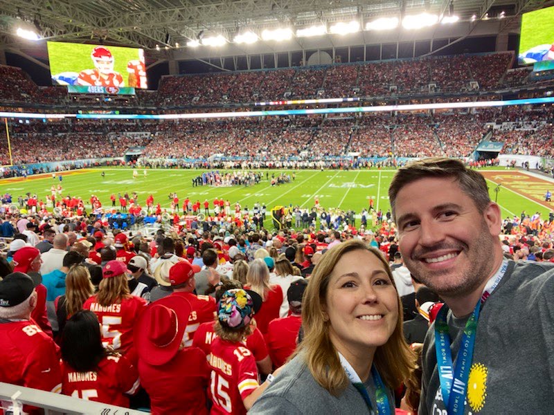 Angie Downs represented TD and Seattle Cancer Care Cancer at Super Bowl 54 in Miami, FL